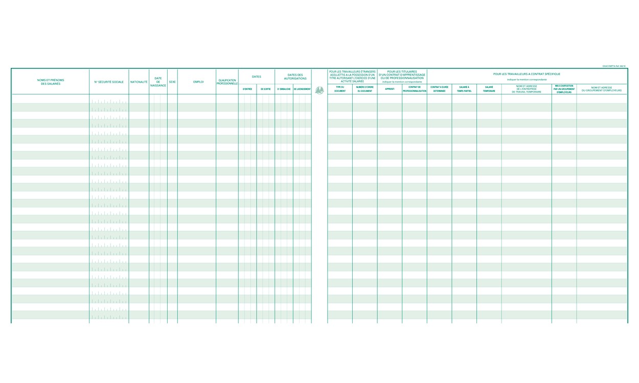 Registre du Personnel - Employés, Stagiaires, Apprentis EXACOMPTA 6621E