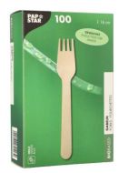 Fourchettes jetables en bois : PAP STAR Pure Lot de 100 Visuel