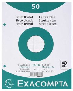 Fiches Bristol quadrillées perforées sous film - 177 x 220 mm - Blanc EXACOMPTA Lot de 50
