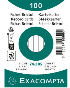 Fiches Bristol lignées sous film - 74 x 105 mm - Blanc EXACOMPTA Lot de 100