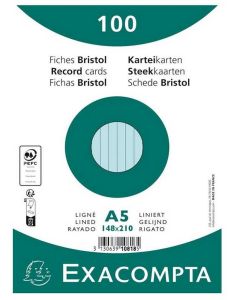 Fiches Bristol lignées sous film - 148 x 210 mm - Bleu EXACOMPTA Lot de 100