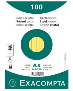 Fiches Bristol lignées sous film - 148 x 210 mm - Jaune EXACOMPTA Lot de 100