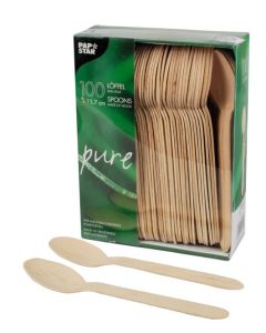 Cuillères jetables en bois PAP STAR Pure Lot de 100