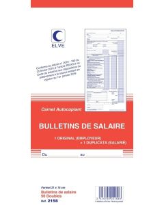 BULLETIN DE SALAIRE Carnet autocopiant ELVE 2158