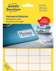AVERY 3319 : Etiquettes adhésives 29 x 18 mm - Blanc