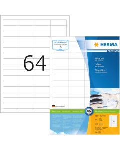 Étiquettes adhésives - 48,3 x 16,9 mm - Blanc : HERMA Premium Lot de 6400 illustration