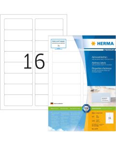 Étiquettes adhésives - 88,9 x 33,8 mm - Blanc : HERMA Premium Lot de 1600 Image
