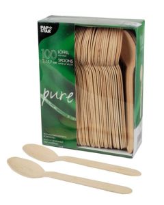 Fourchettes jetables en bois : PAP STAR Pure Lot de 100 Visuel