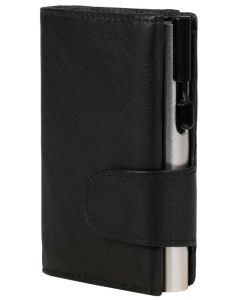 Porte-monnaie avec porte-cartes RFID -  Cuir Nappa Noir / Argent CLICKSAFE