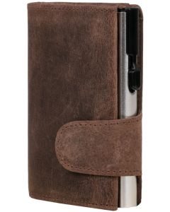 Porte-monnaie avec porte-cartes RFID -  Cuir Hunter Brun / Argent CLICKSAFE