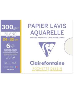 Papier à dessin - 240 x 320 mm - 6 feuilles de 300 g CLAIREFONTAINE Lavis Aquarelle