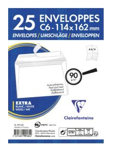 Enveloppes adhéclair C6  - 114 x 162 mm Blanc CLAIREFONTAINE Lot de 25