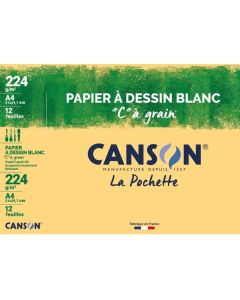 Pochette de 12 feuilles de Papier à dessin C à grain 224 g - Blanc - A4 : CANSON Visuel