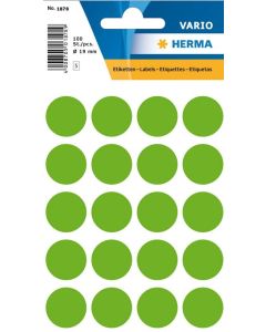 HERMA 1878 : Lot de 100 étiquettes adhésives rondes - 19,0 mm - Vert fluo