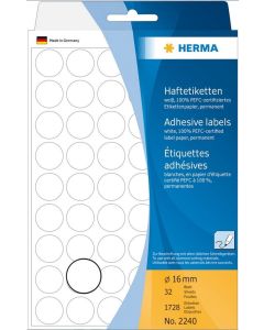 HERMA : Lot de 1728 étiquettes adhésives rondes - 16,0  mm - Blanc