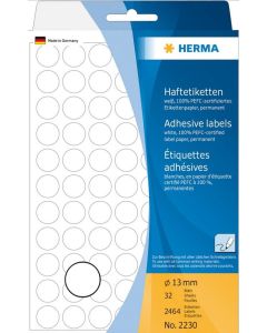 HERMA : Lot de 2464 étiquettes adhésives rondes - 13,0  mm - Blanc