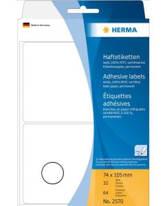 HERMA : Lot de 64 étiquettes adhésives - 74,0 x 105,0 mm - Blanc