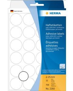 2260 HERMA : Lot de 768 étiquettes adhésives rondes - 25,0  mm - Blanc