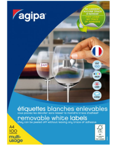 Image Etiquettes adhésives amovibles - 48,5 x 25,4 mm - Blanc AGIPA