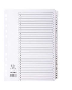 Jeu de 31 Intercalaires numériques en carte blanche - 1 à 31 - 223 x 297 mm : EXACOMPTA