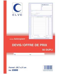 DEVIS  OFFRES DE PRIX : Manifolds autocopiants Dupli - 297 x 210 mm 2300 ELVE