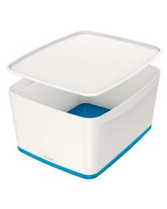 Photo Boîte de rangement WOW avec couvercle - 18 litres - Blanc / Bleu LEITZ My Box