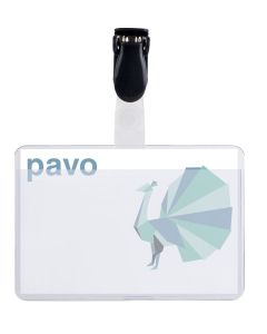 Photo Lot de 50 Badges en plastique avec clip - 90 x 60 mm : PAVO