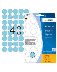 Photo HERMA : Lot de 1280 étiquettes adhésives rondes - 19,0  mm - Bleu