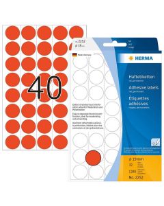 Photo HERMA : Lot de 1280 étiquettes adhésives rondes - 19,0  mm - Rouge