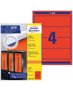 Photo Etiquettes Dos de classeur 61 x 192 mm Rouge AVERY Lot de 400
