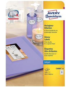 Visuel Étiquettes brillantes - 63,5 x 46,6 mm - Jet d'encre - Blanc AVERY